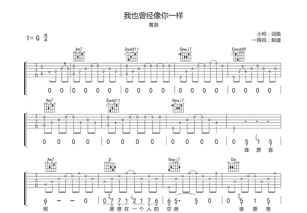 我也曾经像你一样吉他谱预览图