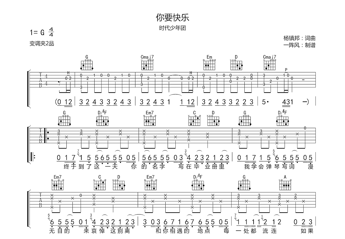 你要快乐吉他谱预览图