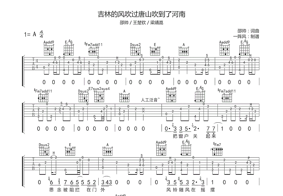 吉林的风吹过唐山吹到了河南吉他谱预览图