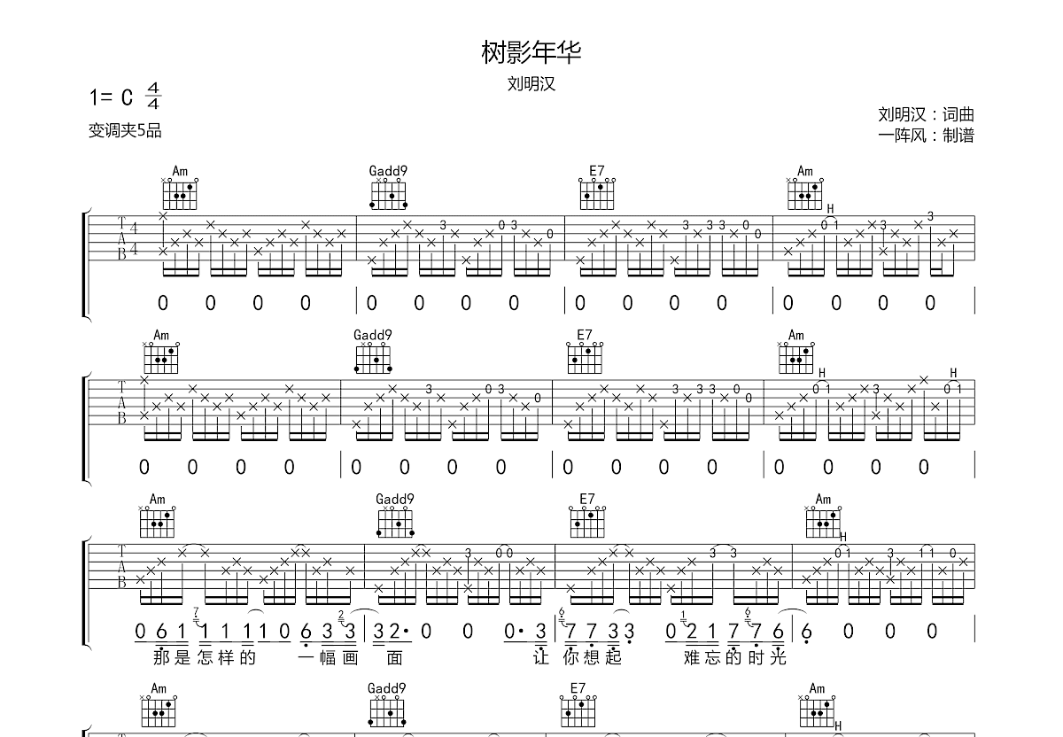 树影年华吉他谱预览图