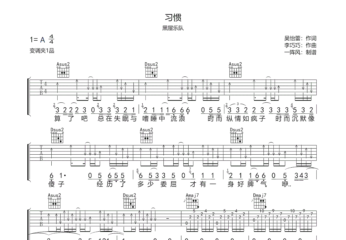 习惯吉他谱预览图