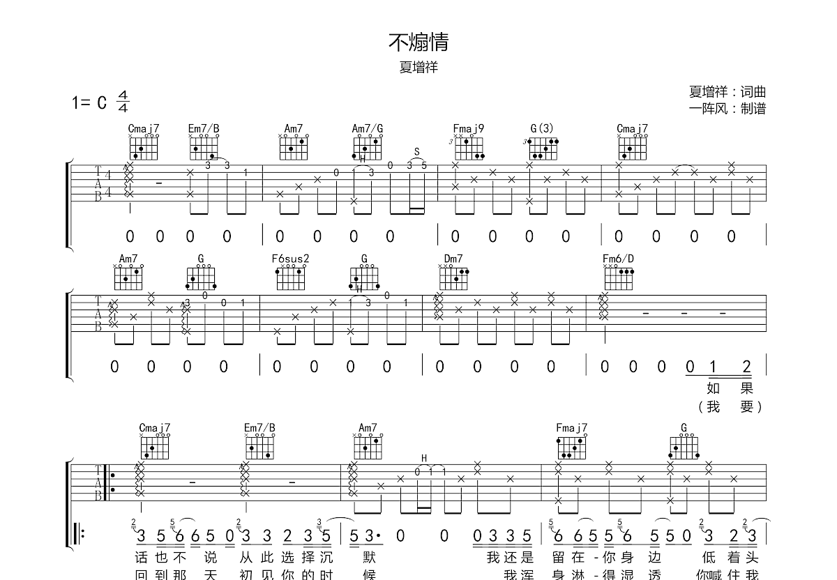 不煽情吉他谱预览图