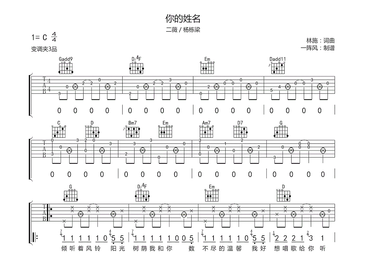 你的姓名吉他谱预览图