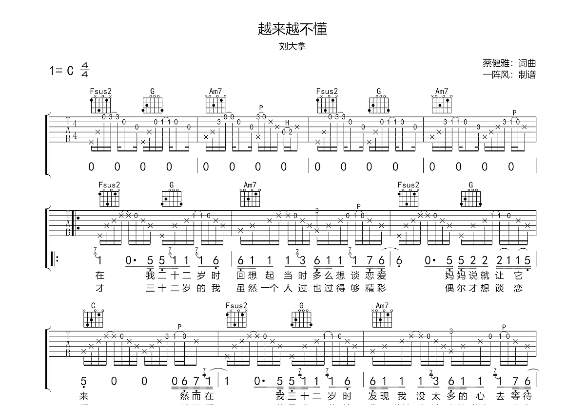 越来越不懂吉他谱预览图