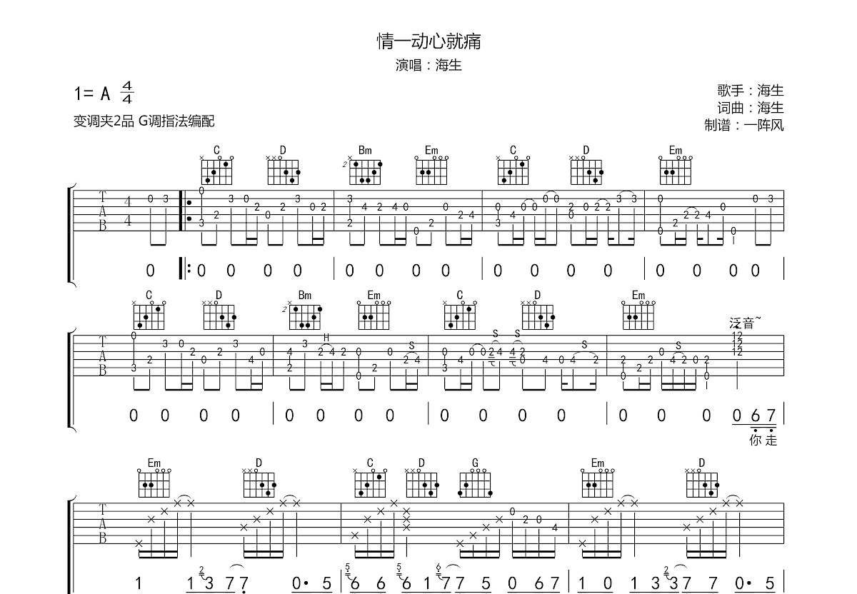 情一动心就痛吉他谱预览图