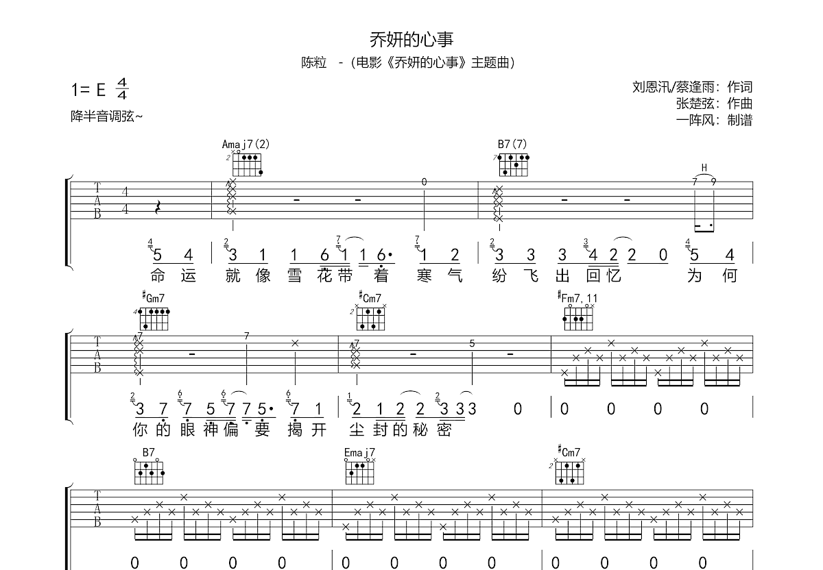 乔妍的心事吉他谱预览图