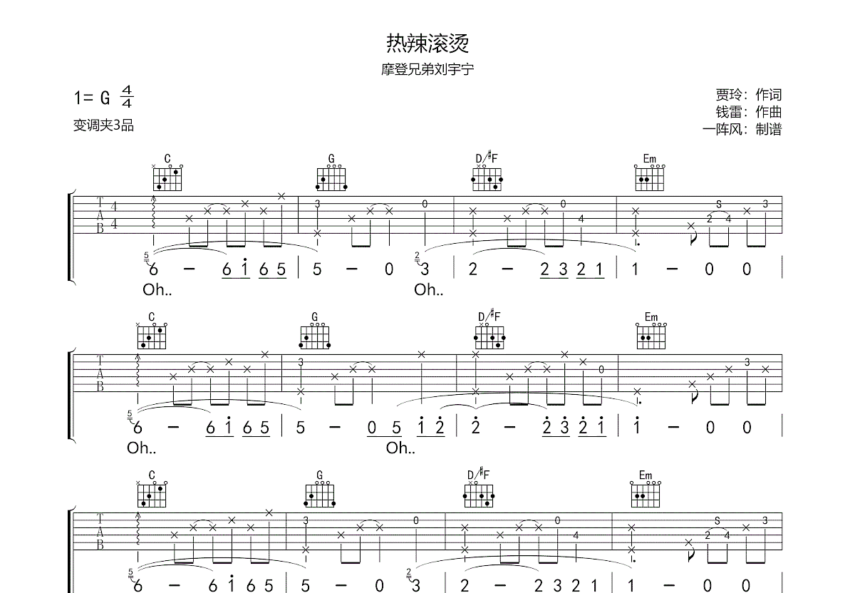 热辣滚烫吉他谱预览图