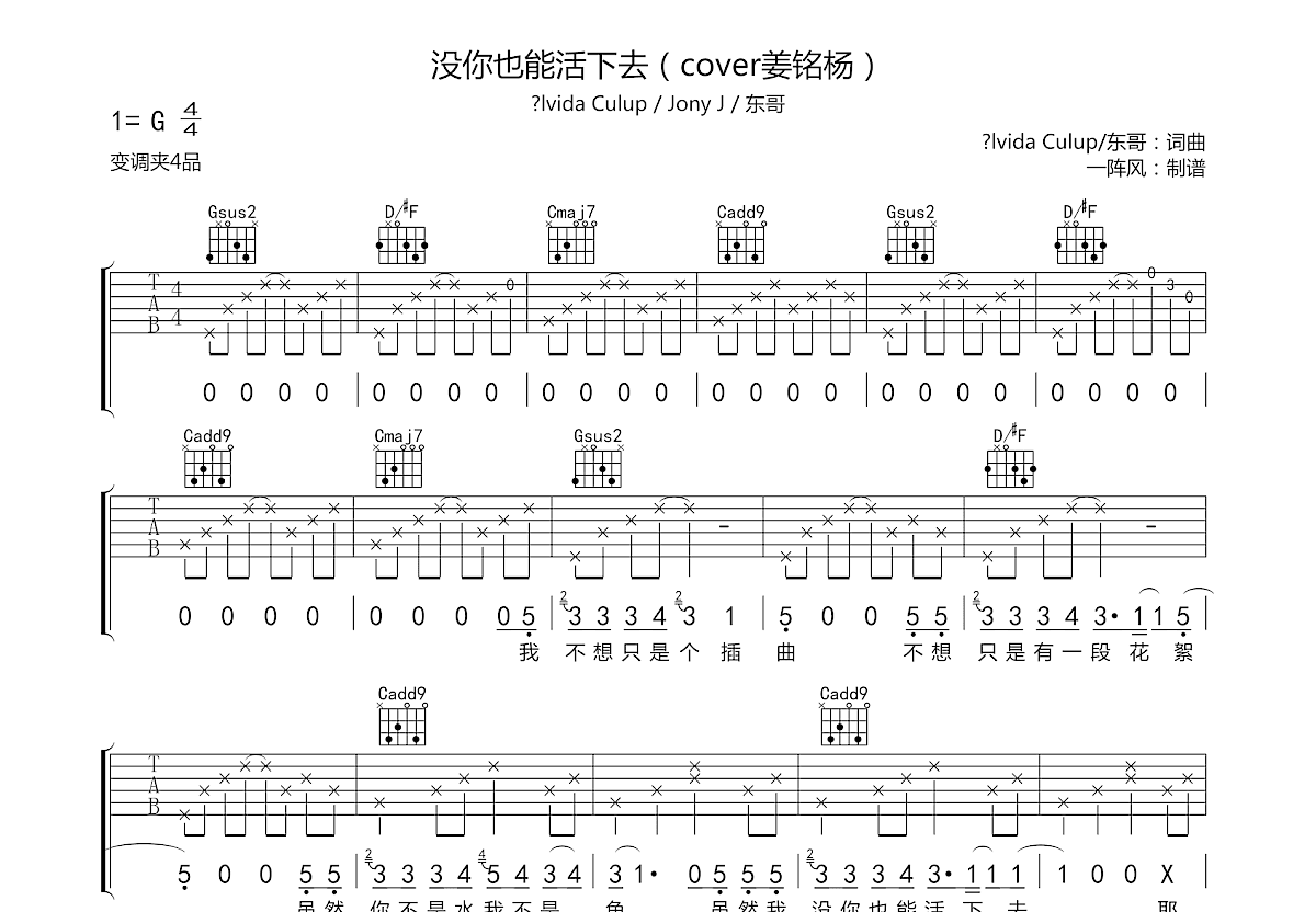 没你也能活下去吉他谱预览图