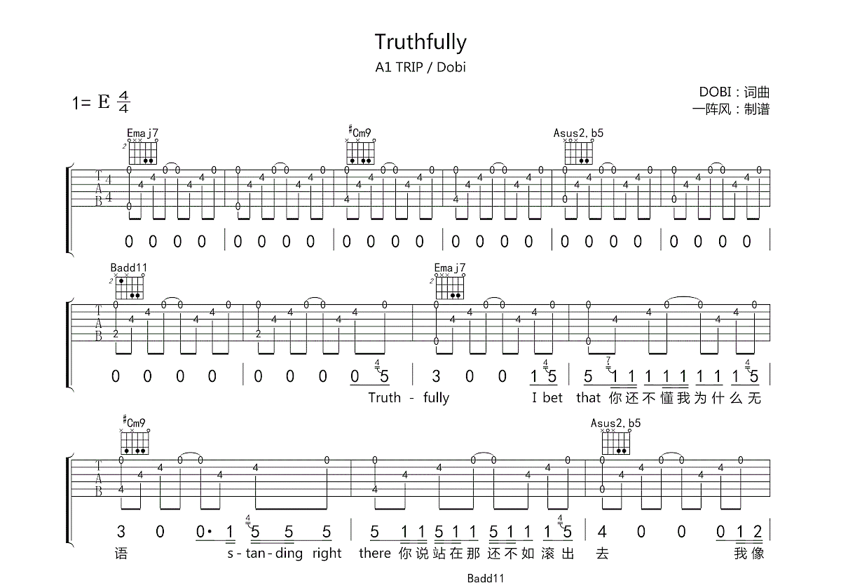 Truthfully吉他谱预览图