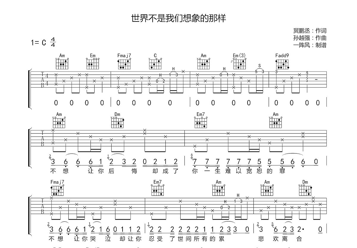 世界不是我们想象的那样吉他谱预览图