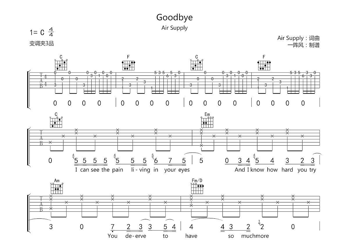 Goodbye吉他谱预览图