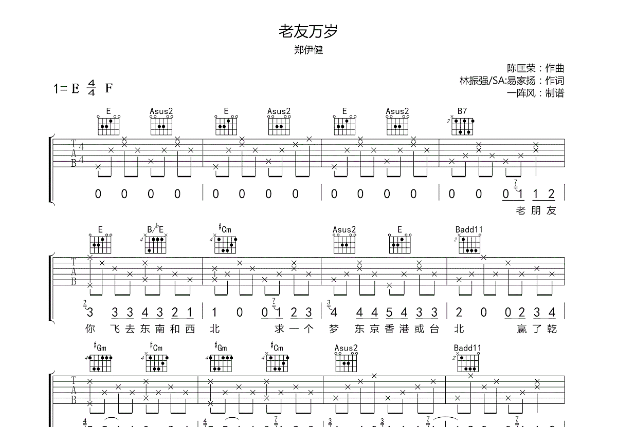 老友万岁吉他谱预览图