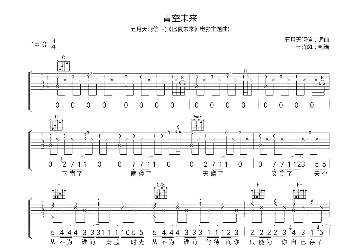 青空未来吉他谱预览图