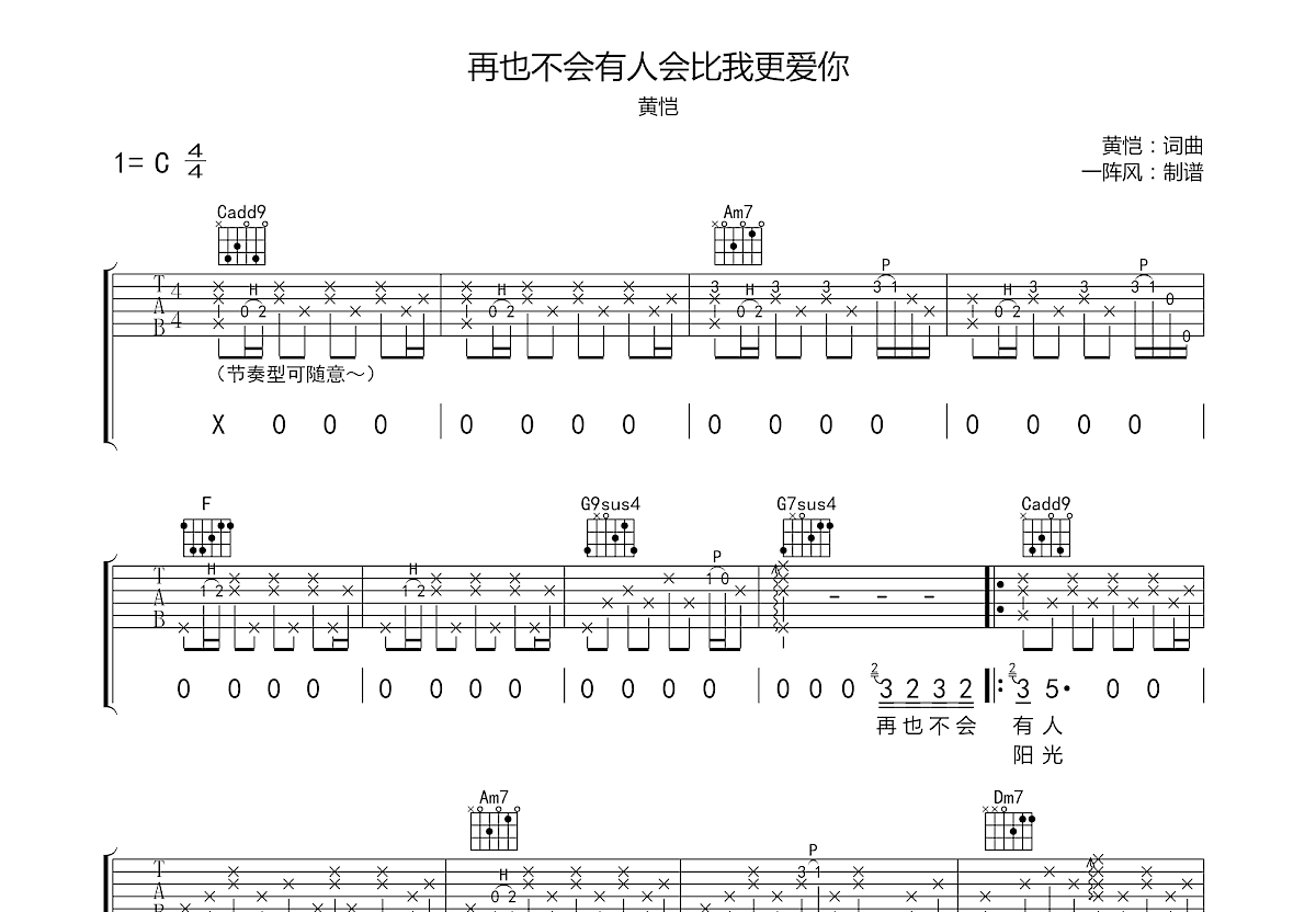 再也不会有人会比我更爱你吉他谱预览图