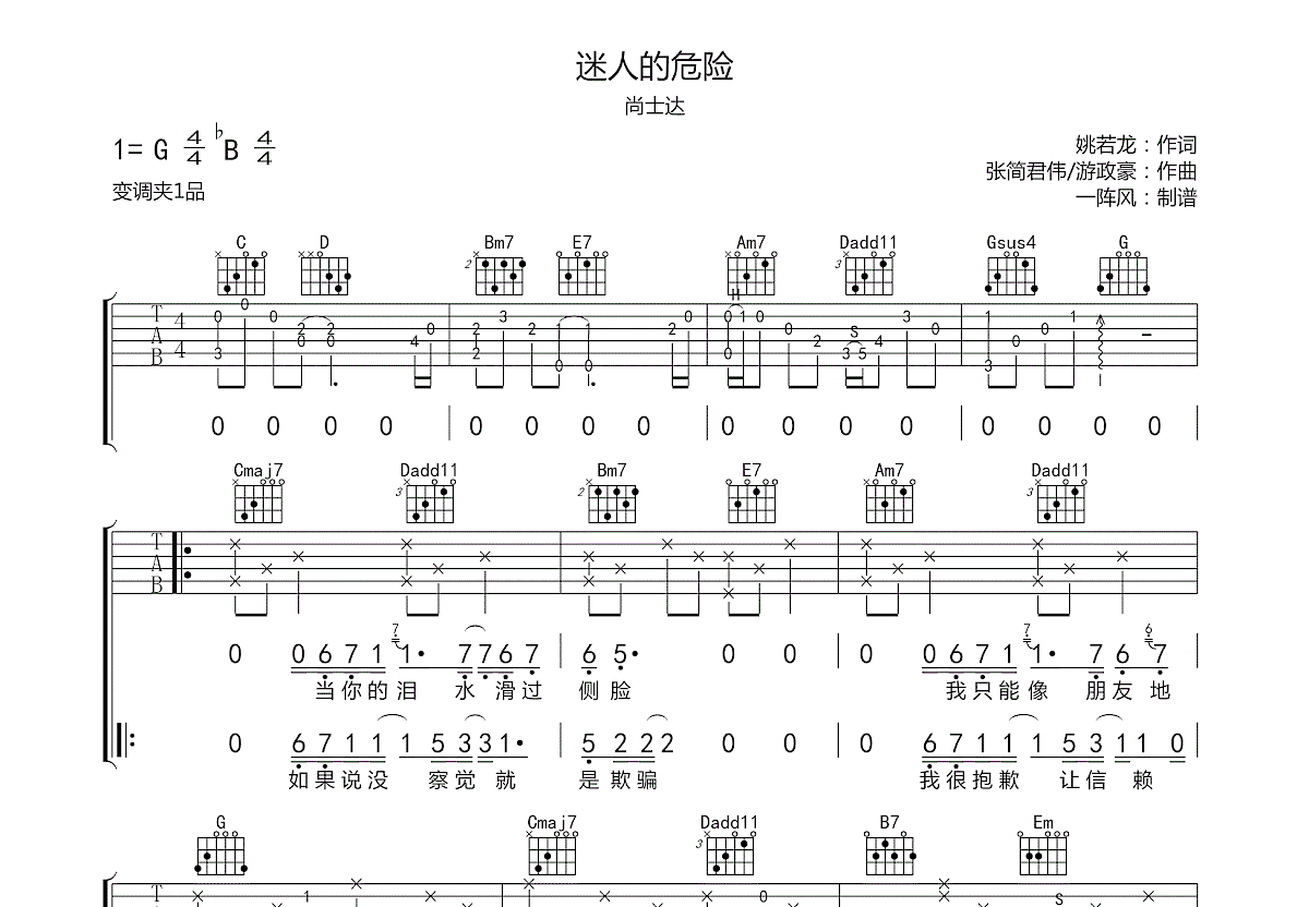 迷人的危险吉他谱预览图