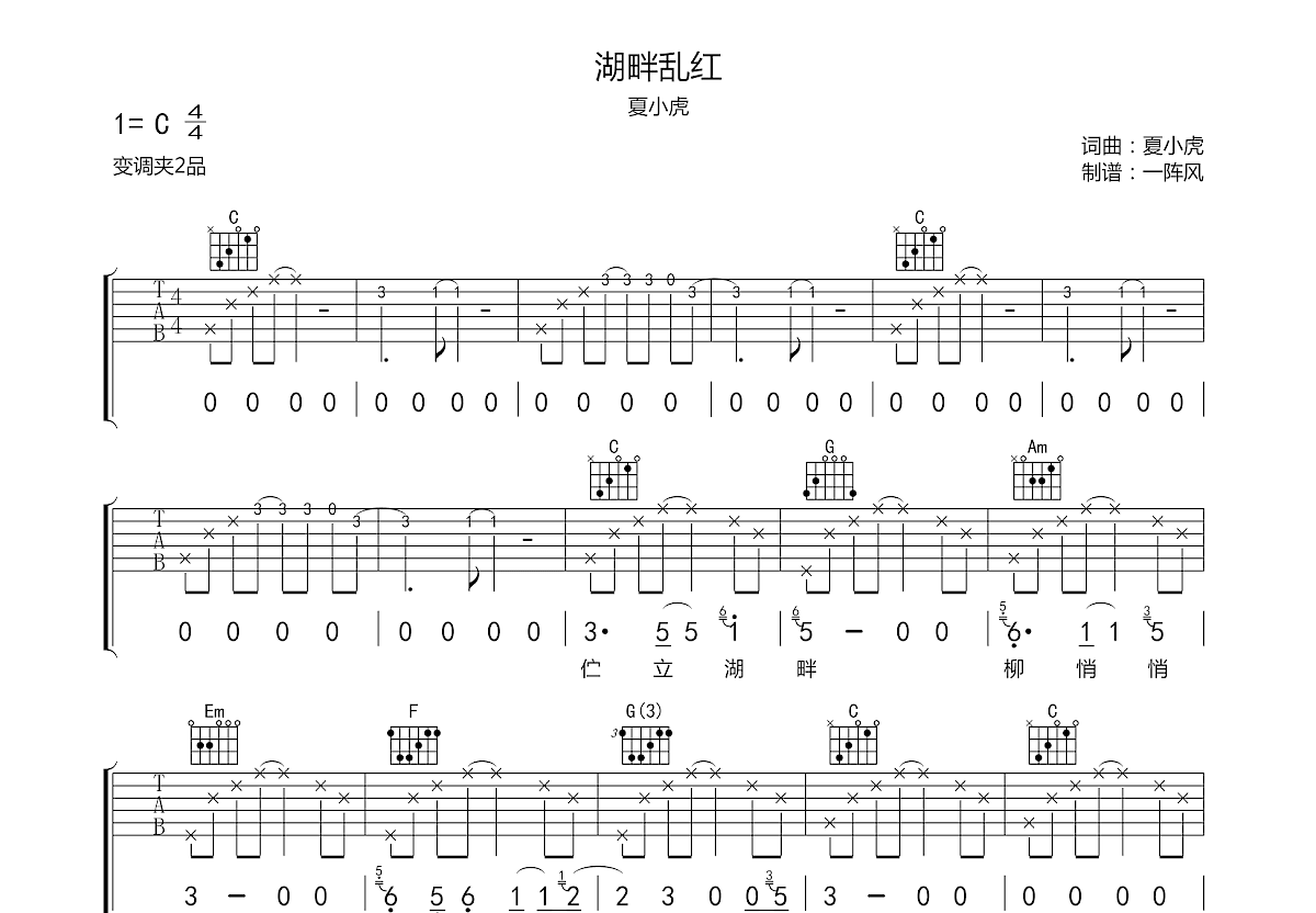 湖畔乱红吉他谱预览图