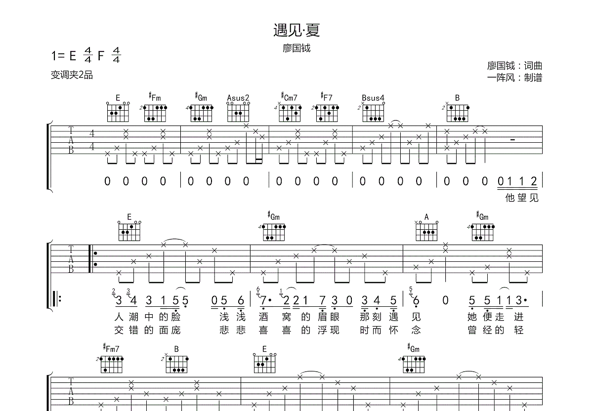 遇见夏吉他谱预览图