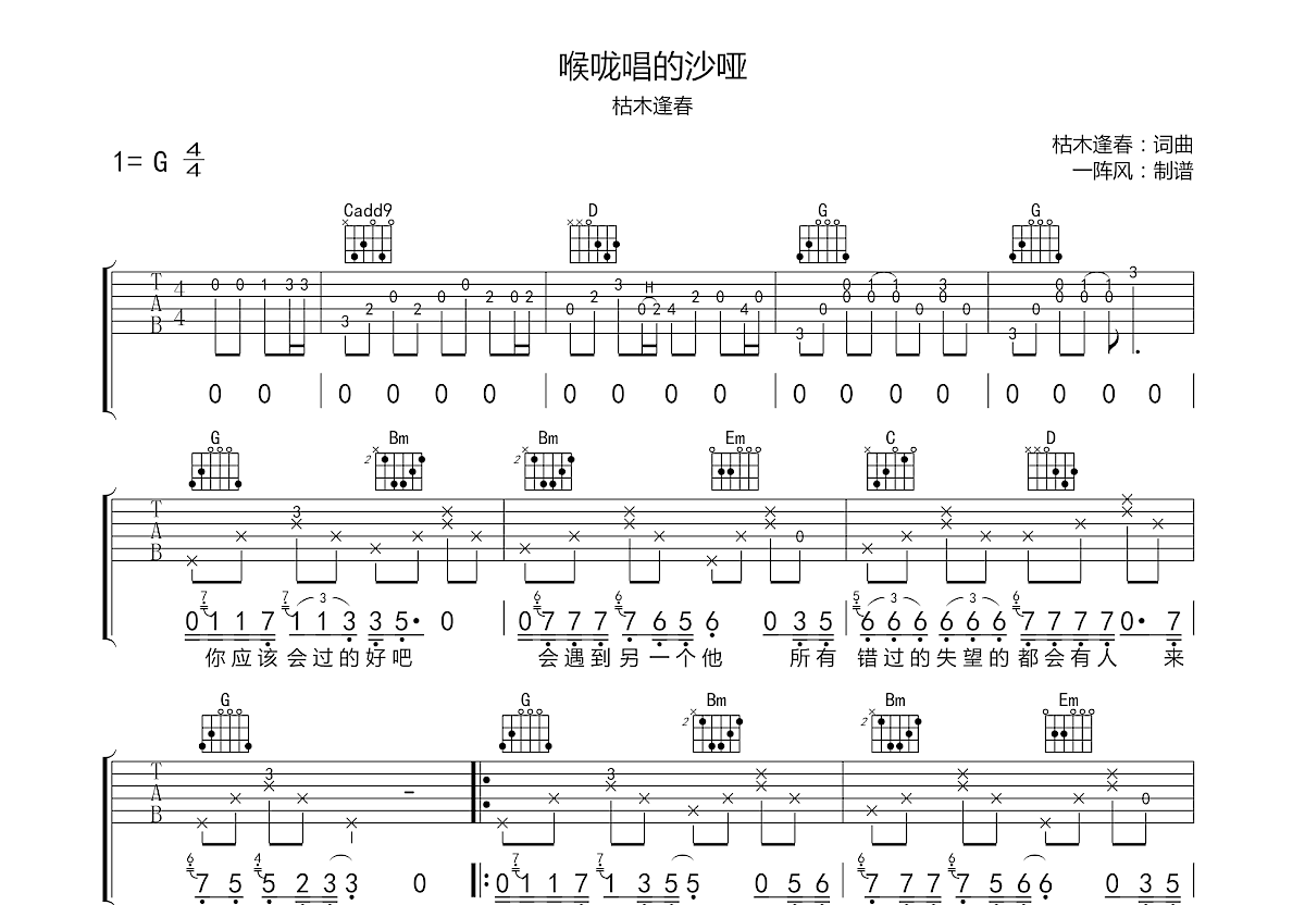 喉咙唱的沙哑吉他谱预览图