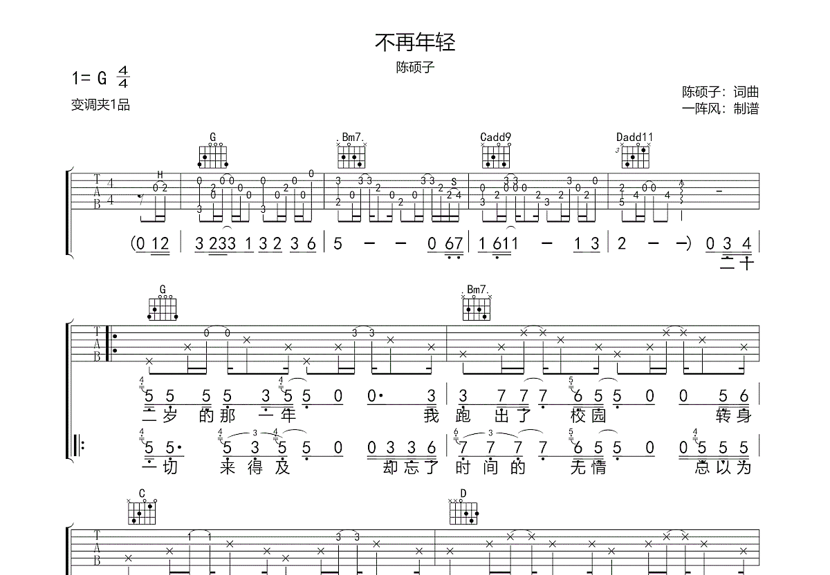 不再年轻吉他谱预览图