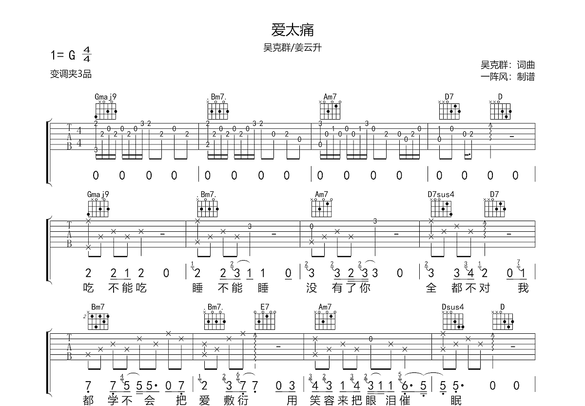 爱太痛吉他谱预览图
