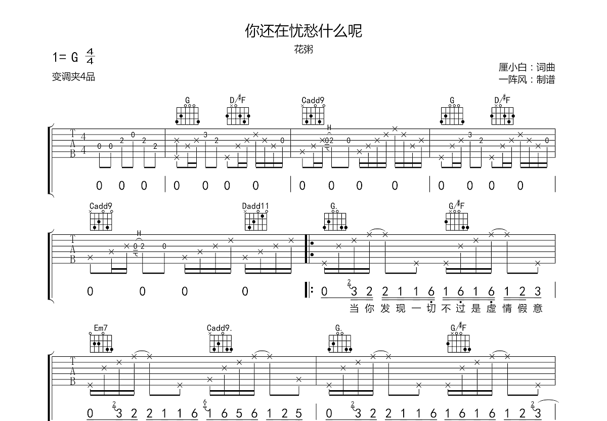 你还在忧愁什么呢吉他谱预览图