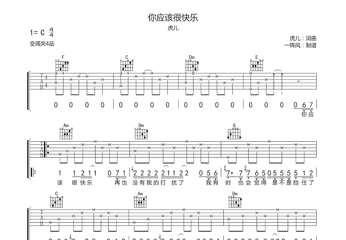 你应该很快乐吉他谱预览图