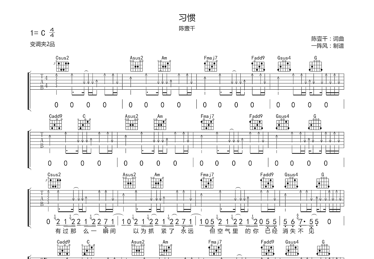 习惯吉他谱预览图