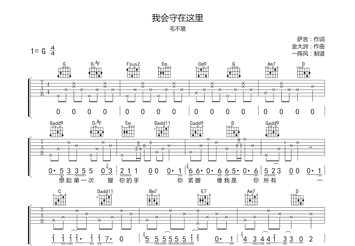 我会守在这里吉他谱预览图
