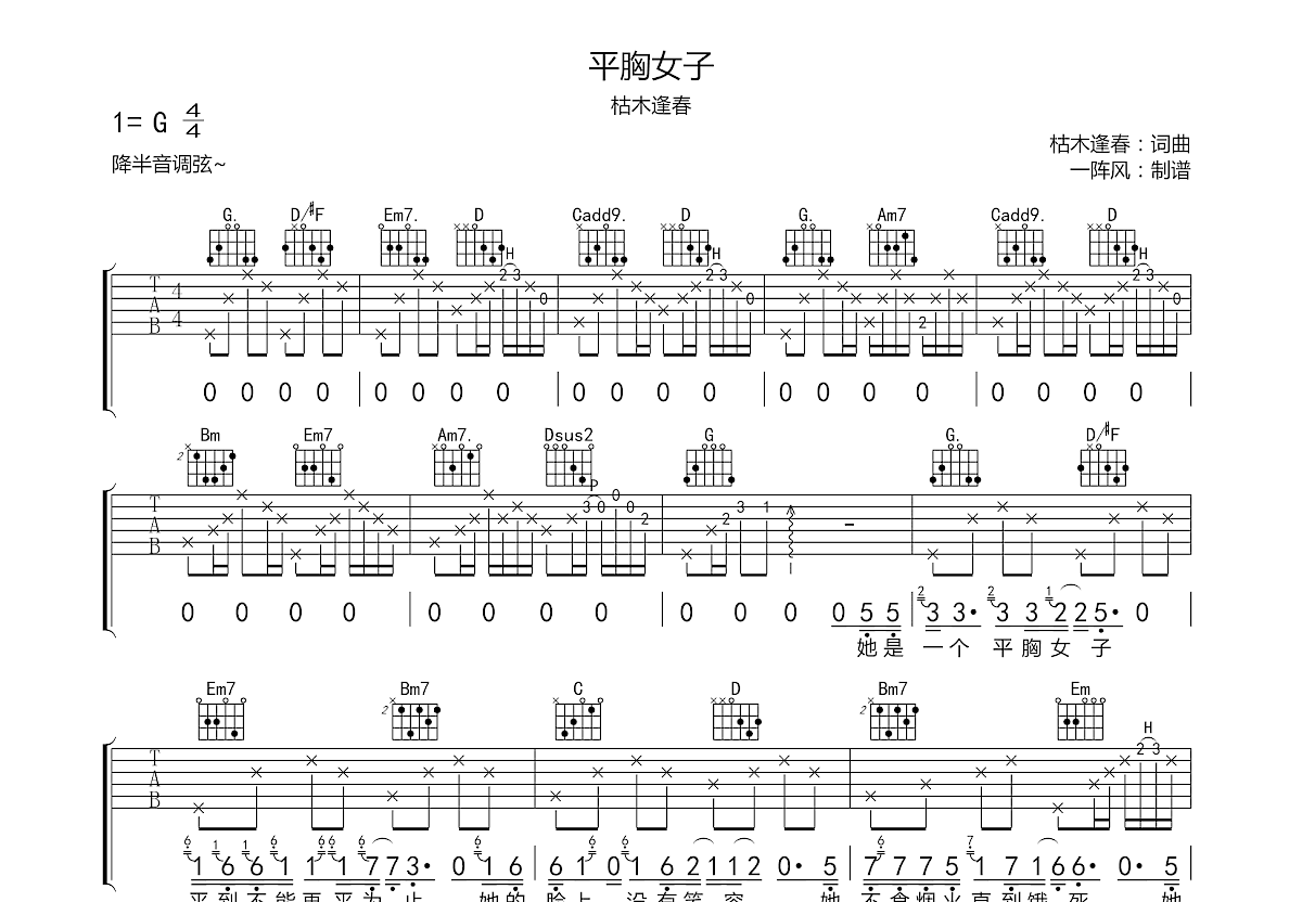 平胸女子吉他谱预览图