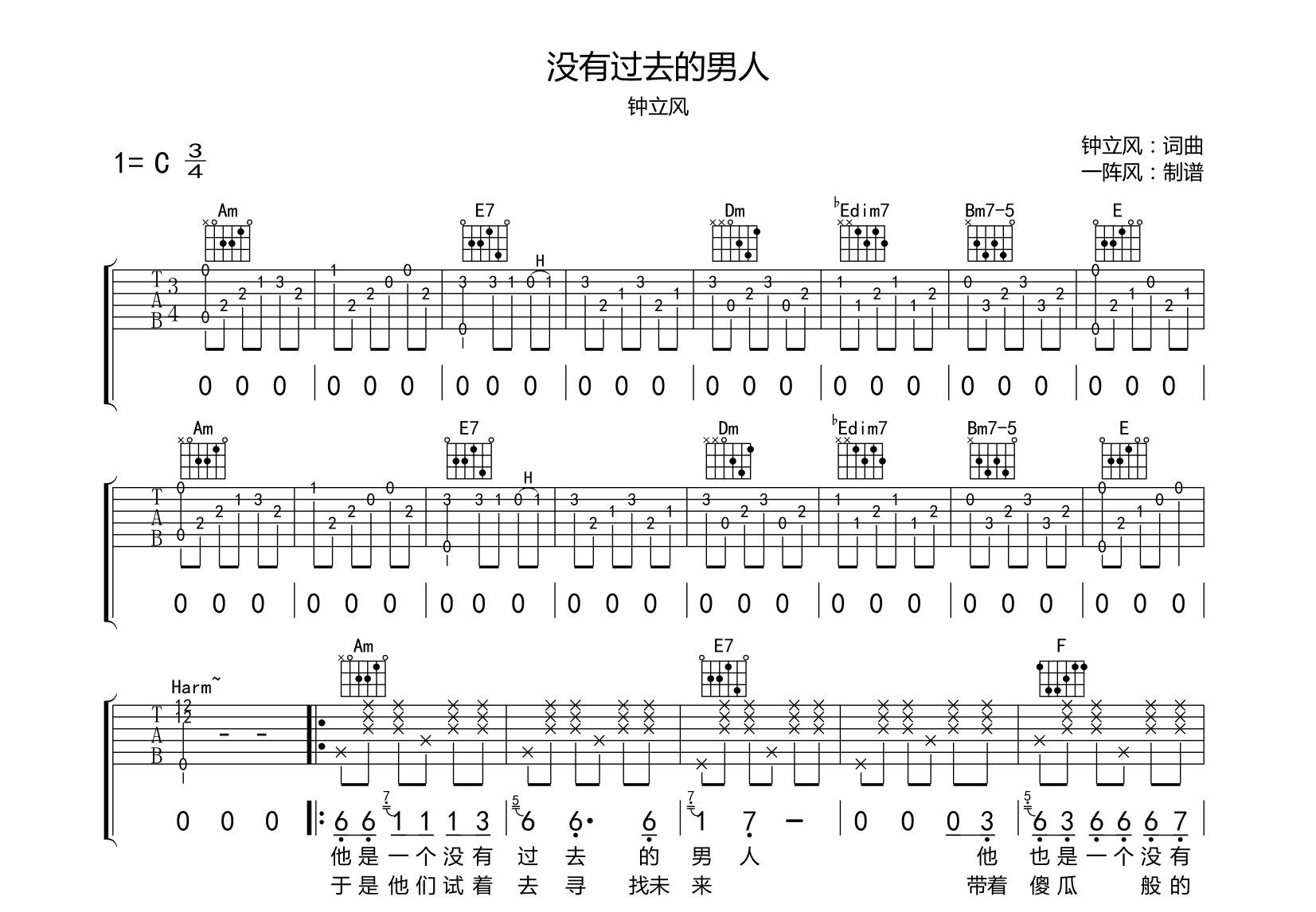 没有过去的男人吉他谱预览图