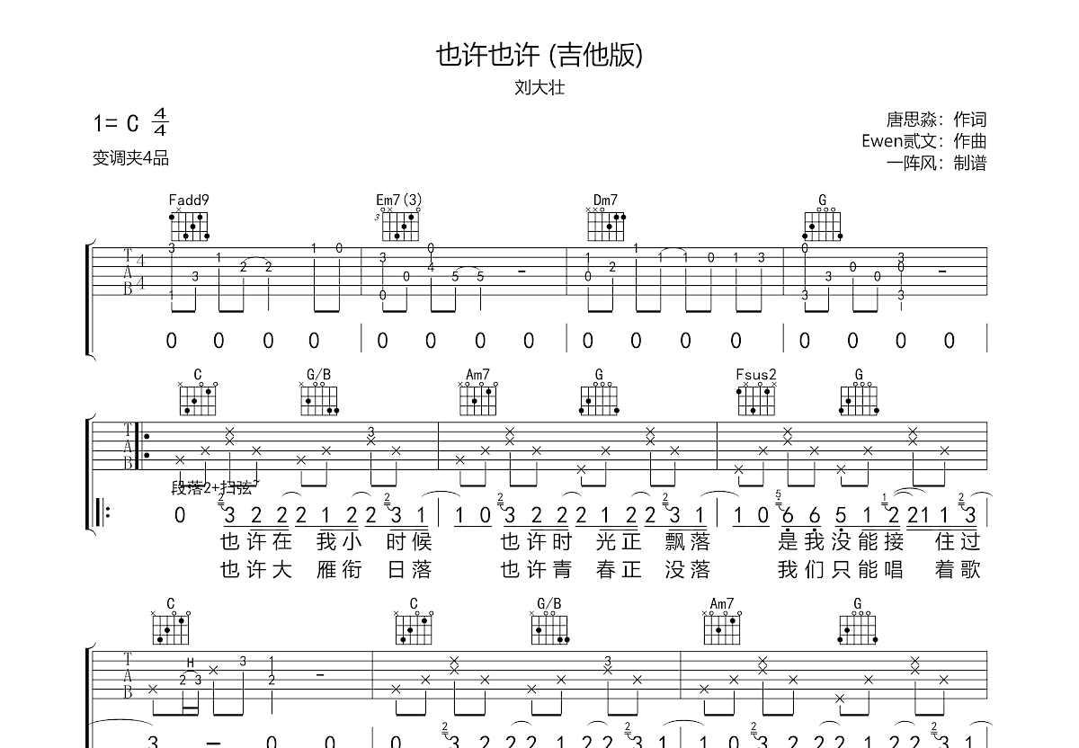 也许也许吉他谱预览图