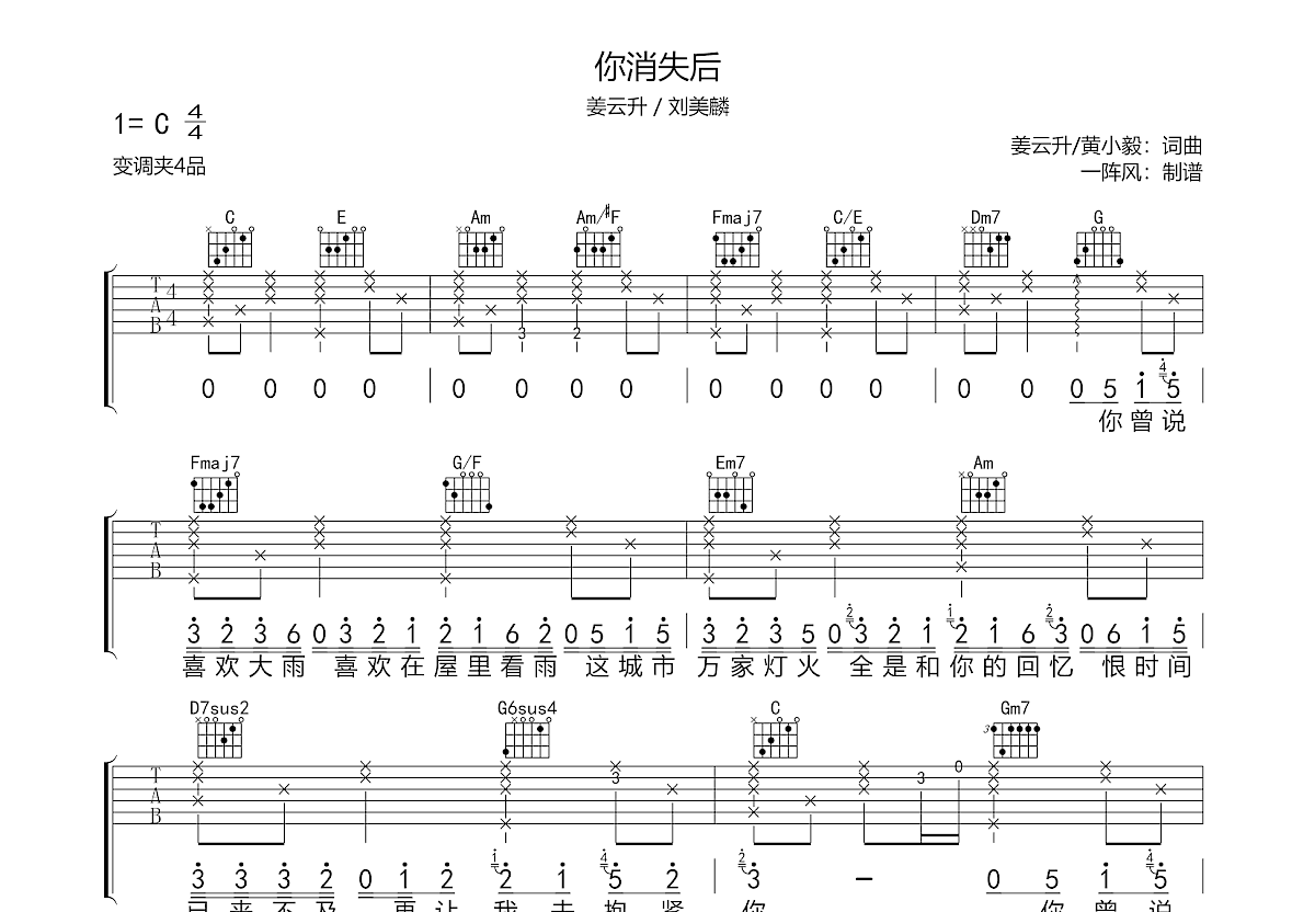 你消失后吉他谱预览图