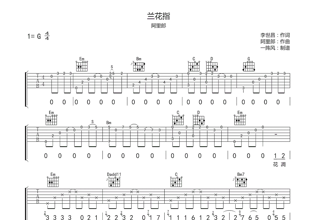 兰花指吉他谱预览图