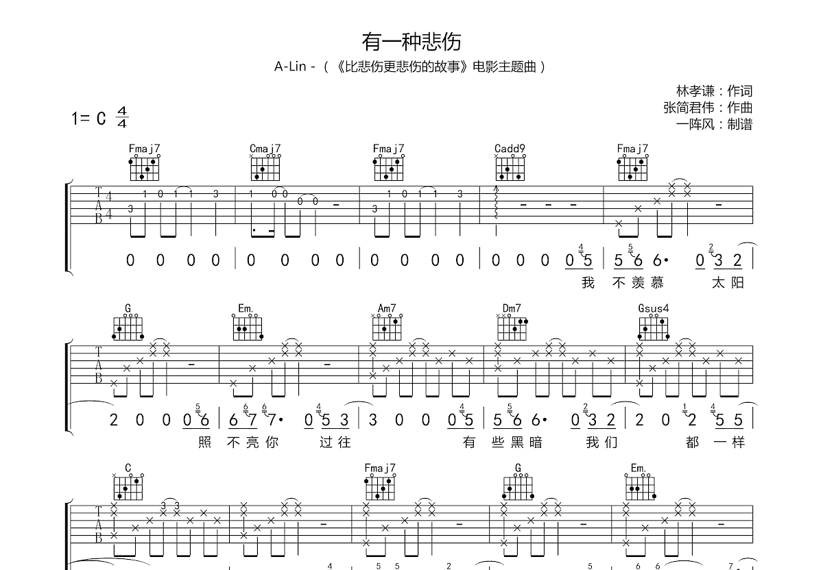 有一种悲伤吉他谱预览图