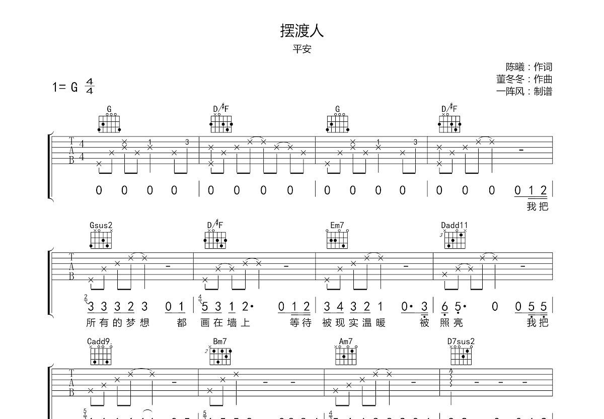 摆渡人吉他谱预览图