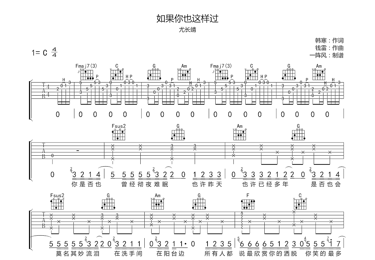 如果你也这样过吉他谱预览图