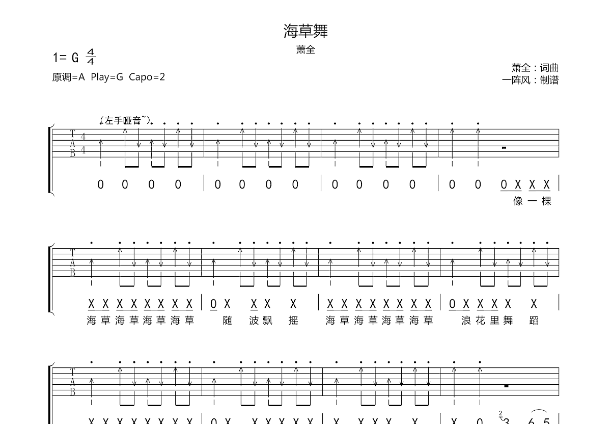 海草舞吉他谱预览图