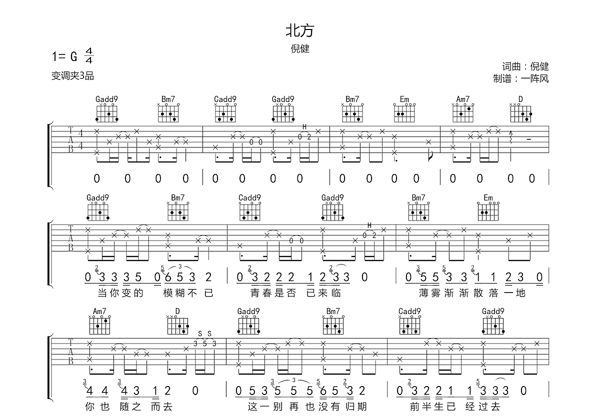北方吉他谱预览图