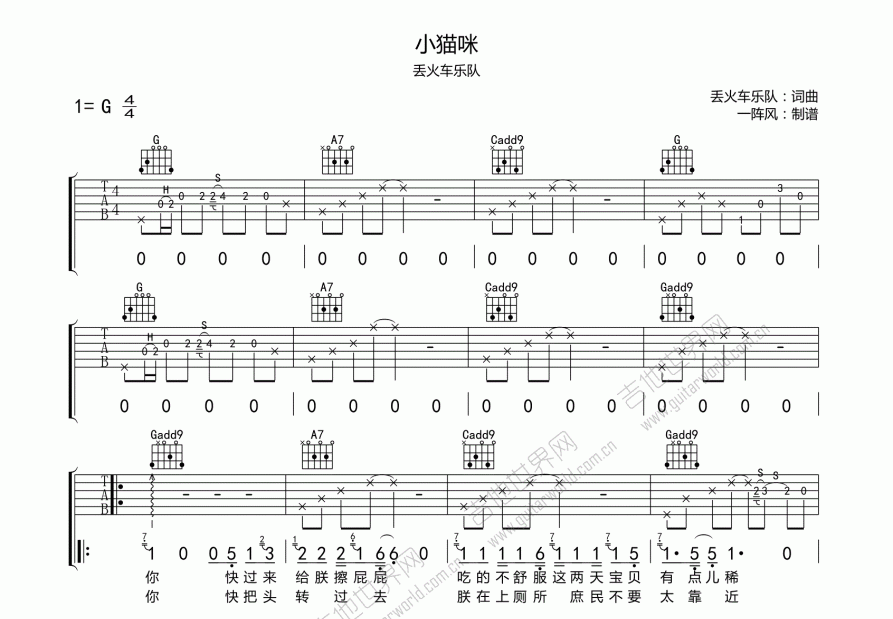 小猫咪吉他谱预览图