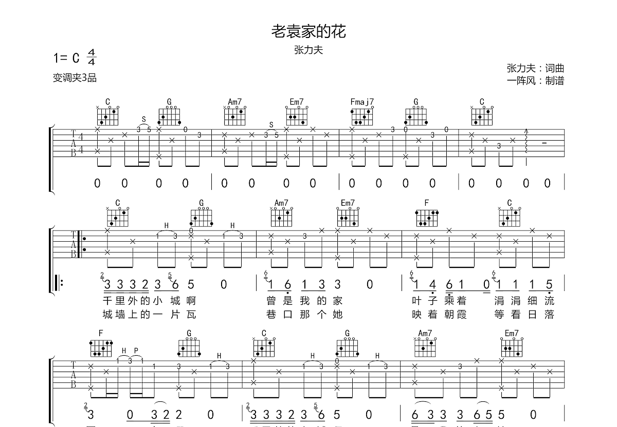 老袁家的花吉他谱预览图