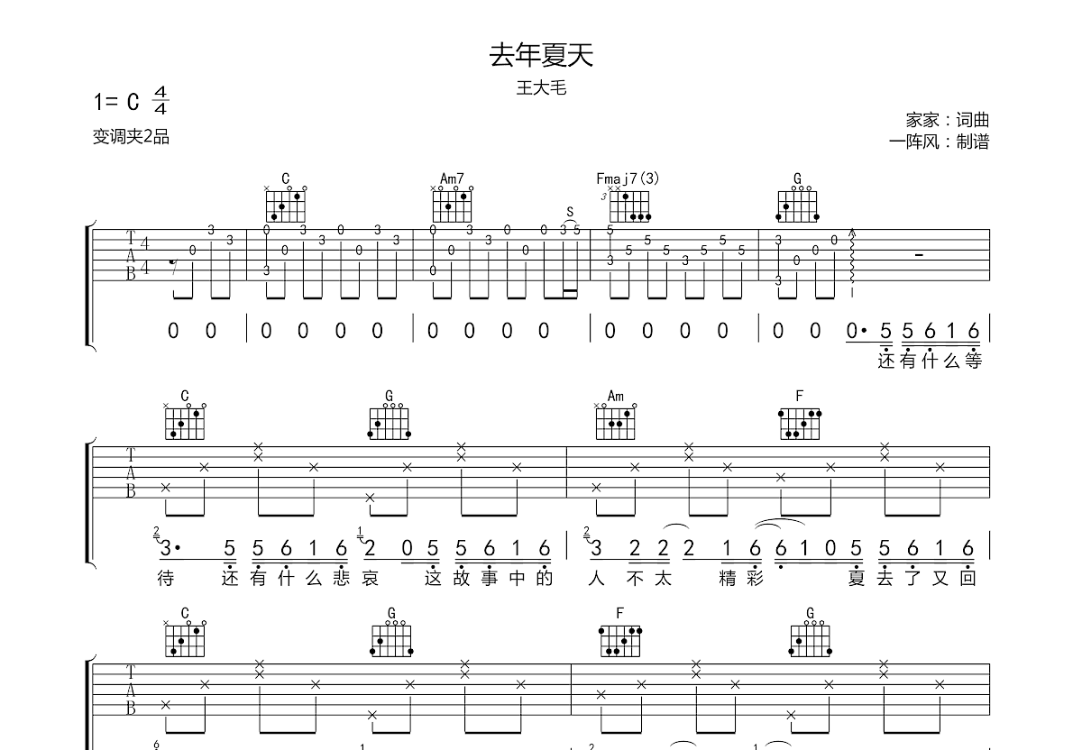去年夏天吉他谱预览图