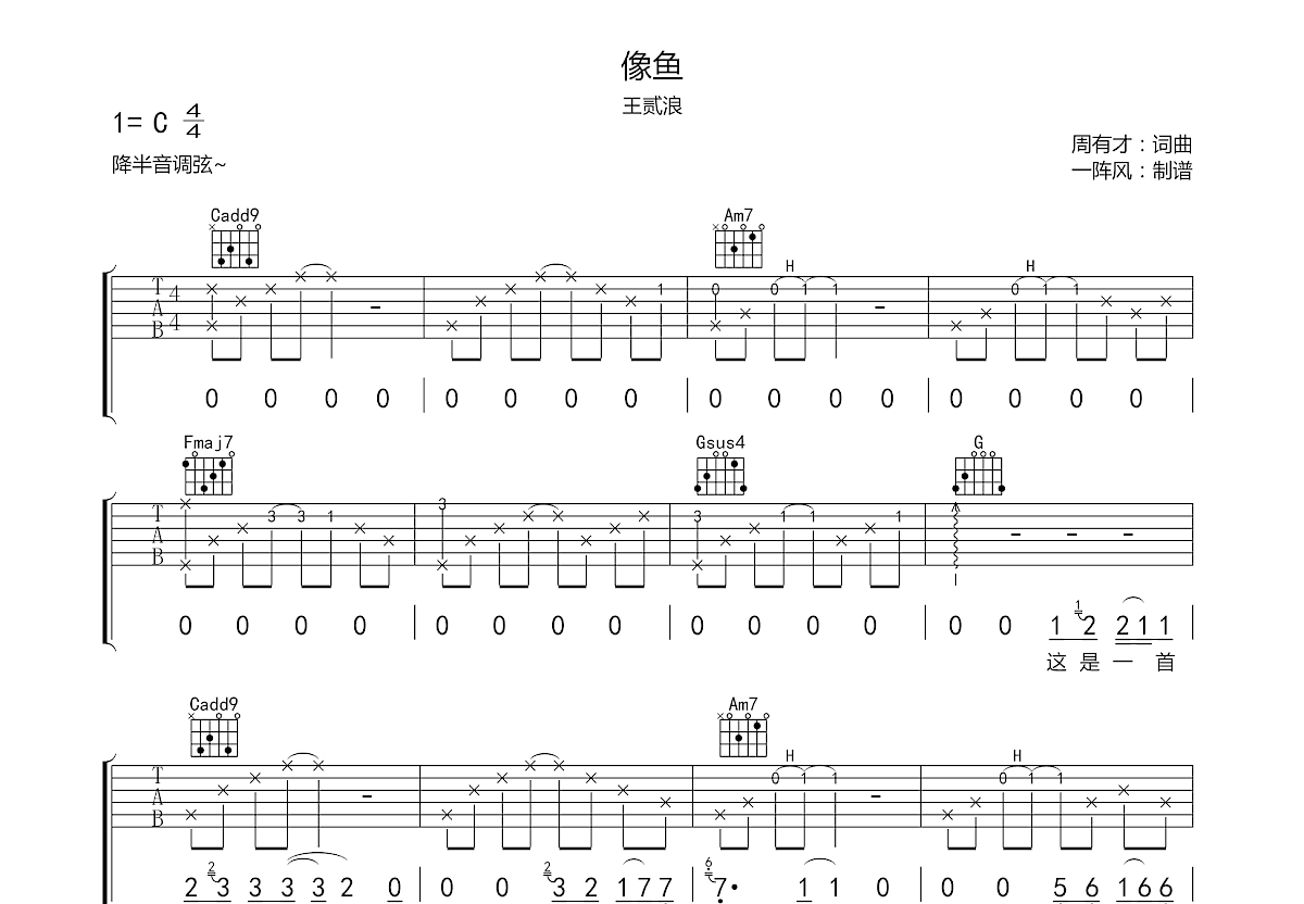 像鱼吉他谱预览图