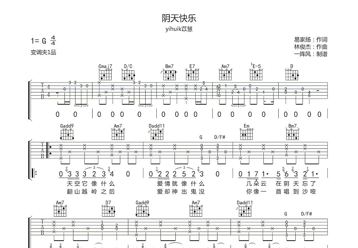 阴天快乐吉他谱预览图