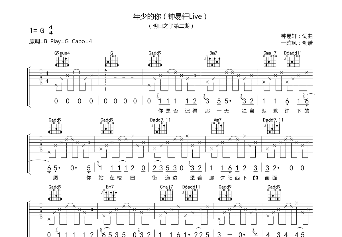 年少的你吉他谱预览图