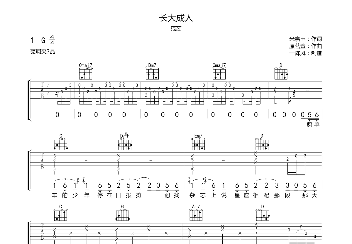 长大成人吉他谱预览图