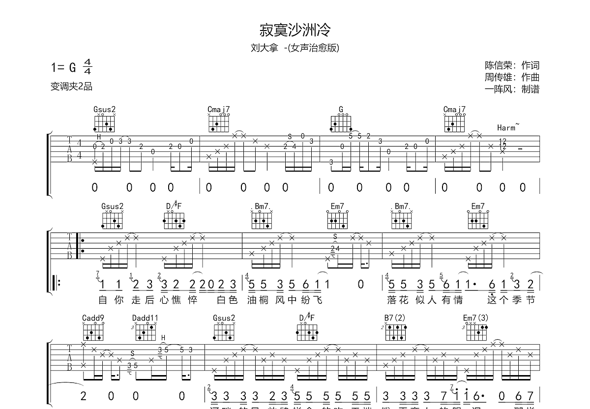 寂寞沙洲冷吉他谱预览图