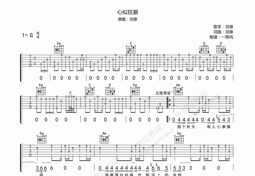 心似狂潮吉他谱预览图