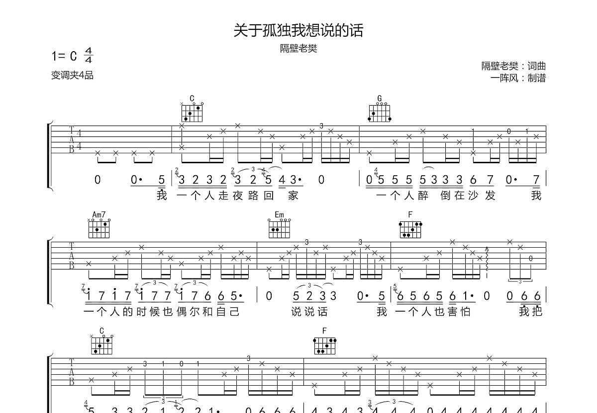 关于孤独我想说的话吉他谱预览图