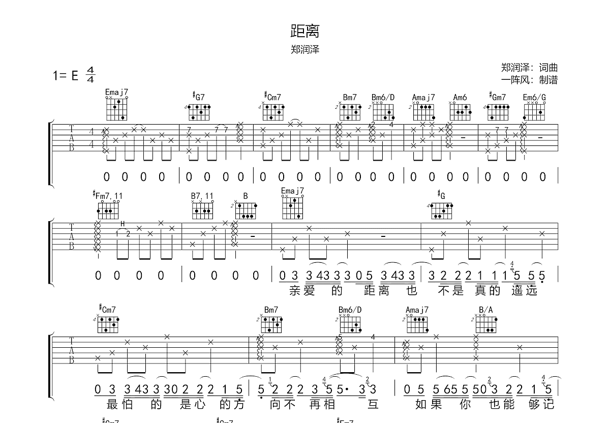 距离吉他谱预览图