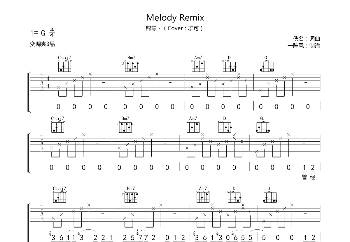 Melody Remix吉他谱预览图